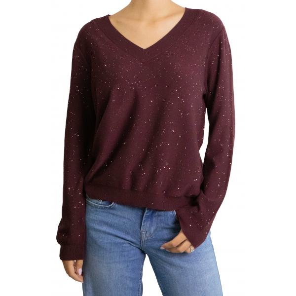 Maglioncino tinta unita con brillantini con scollo a V